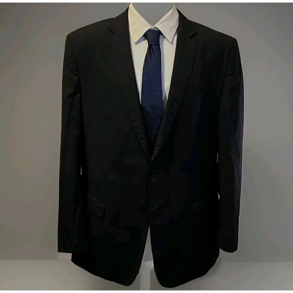 Versace Collection Mens Luxury Blazer IT 56 Black Wool Silk 2 Button Sport Coat